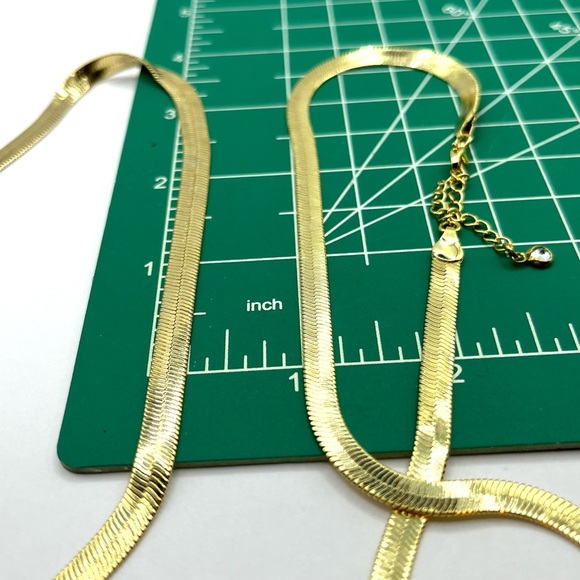 Herringbone Set 2 Necklaces Gold Tone 12” and 20” Necklaces Bold and Bold - Picture 8 of 11